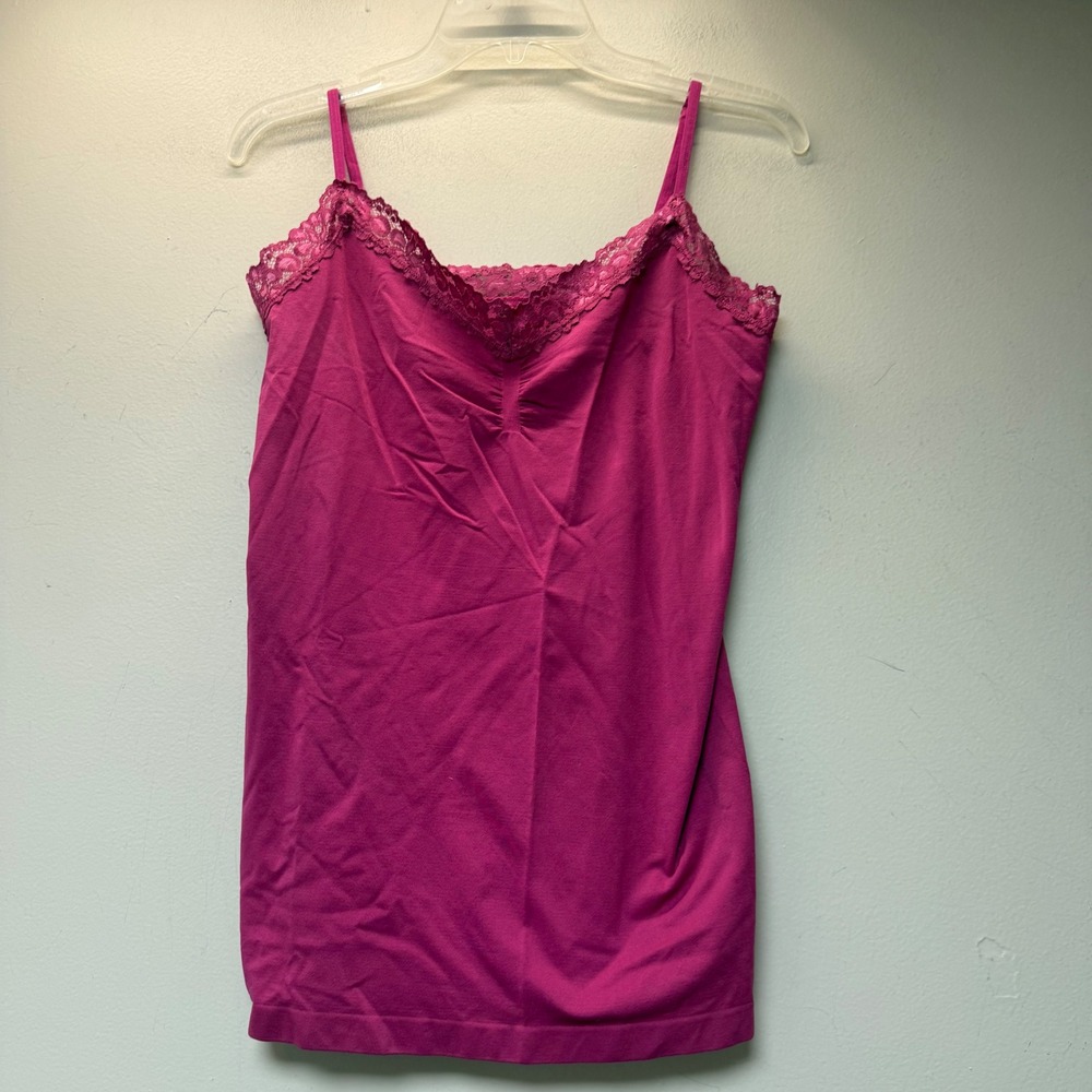 Attention Cami Tank Top Womens L/XL Pink Excellent Lace Trim Stretch 15719